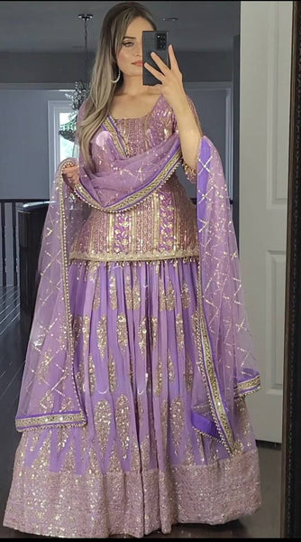 Elegant Purple Embroidered Party Wear Lehenga Set with Dupatta