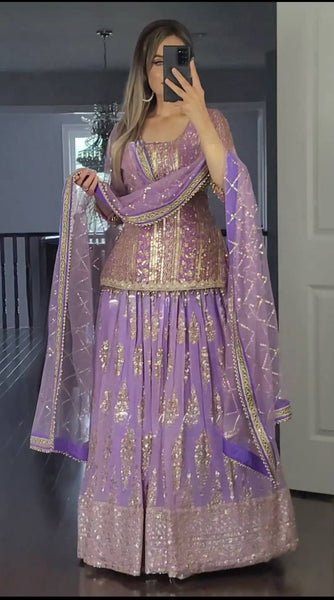 Elegant Purple Embroidered Party Wear Lehenga Set with Dupatta