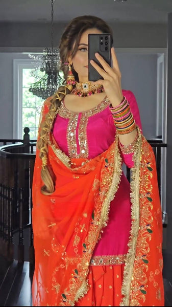 Golden Radiance Black & Orange Dhoti Skirt Suit with Luxe Embroidery