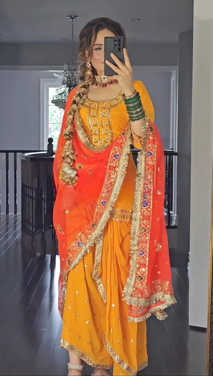 Yellow & Orange Embroidered Dhoti Skirt Suit for Festive Glam – Designer Party Wear