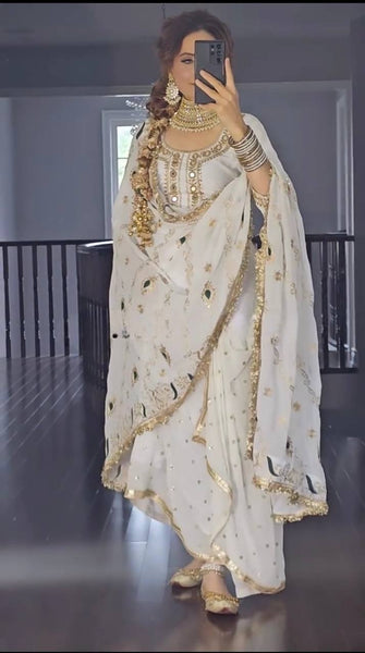 Midnight Glam Off White Dhoti Skirt Suit - Heavy Embroidered Malay Silk