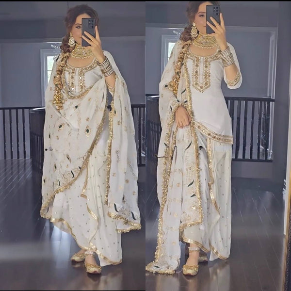 Midnight Glam Off White Dhoti Skirt Suit - Heavy Embroidered Malay Silk