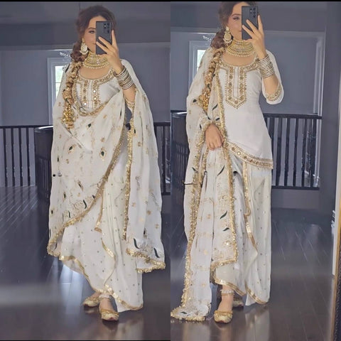 Midnight Glam Off White Dhoti Skirt Suit - Heavy Embroidered Malay Silk