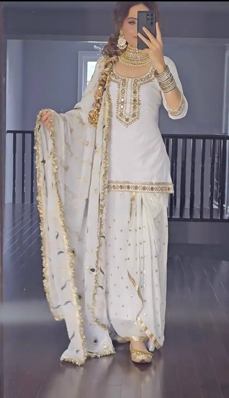 Midnight Glam Off White Dhoti Skirt Suit - Heavy Embroidered Malay Silk
