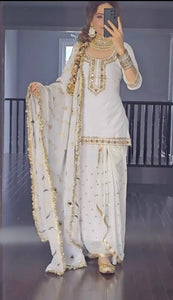 Midnight Glam Off White Dhoti Skirt Suit - Heavy Embroidered Malay Silk