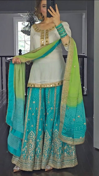 Timeless Elegance Cream & Blue Gold Ethnic Style Suit - Complete Set