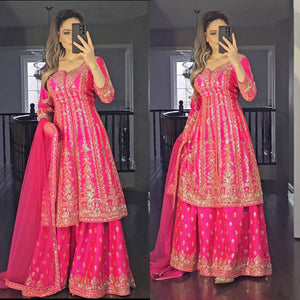 Gilded Fuchsia Traditional Anarkali Suit with Modern Appeal