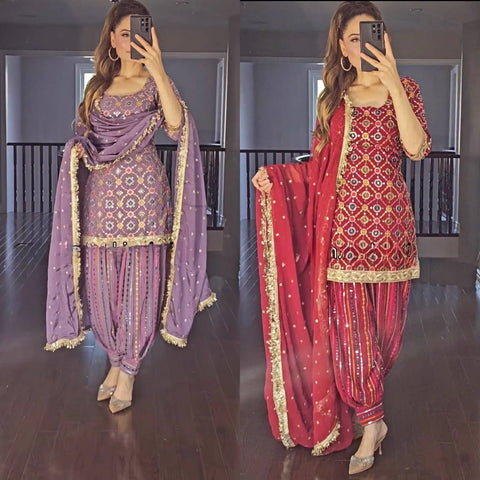 Floral Fusion Patiala Suit - Timeless Charm in Heavy Pure Chinon Silk