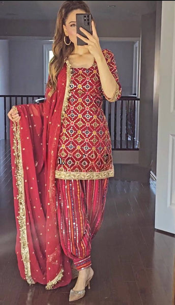 Floral Fusion Patiala Suit - Timeless Charm in Heavy Pure Chinon Silk