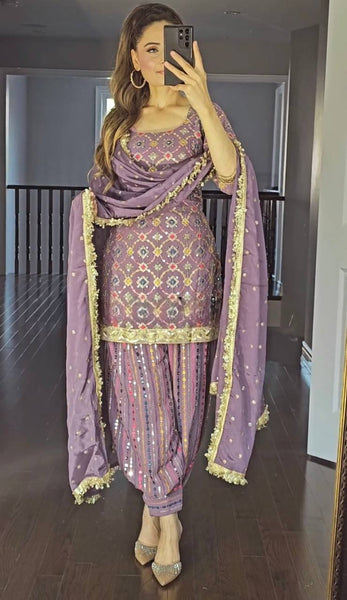Floral Fusion Patiala Suit - Timeless Charm in Heavy Pure Chinon Silk