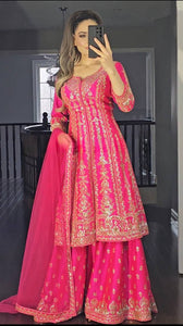 Pink Embroidered Long Top Sharara Suit Set