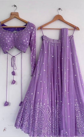 Light Purple Embroidered Silk Lehenga Choli for Party Wear