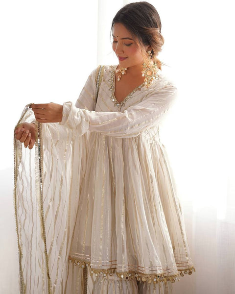 Ethereal Elegance White Dress with Golden Embroidery