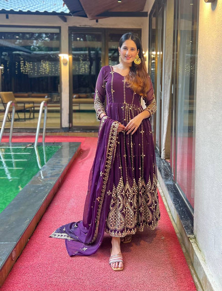 Majestic Purple Embellished Anarkali Suit in Heavy Faux Georgette