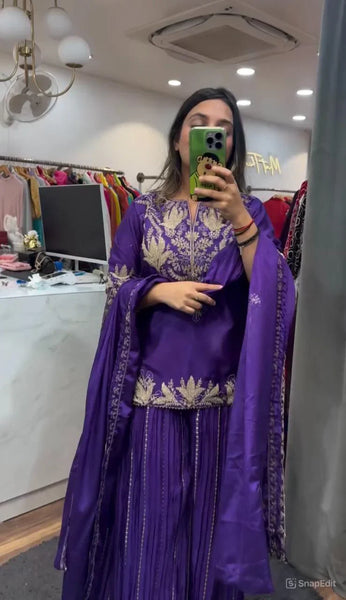 New Designer Party Wear Purple Sharara Suit with Heavy Embroidery